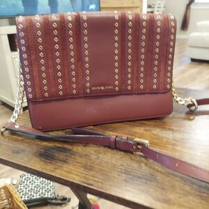 Michael Kors Brooklyn Grommet Large Leather Suede Crossbody Bag in Brick Red